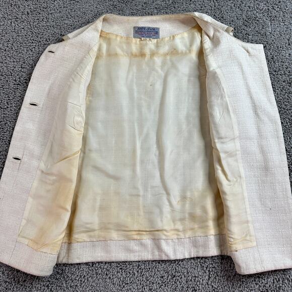 VINTAGE 60s Moe Nathan Silk Vest Womens 8 Beige Button Front Sleeveless READ - Picture 8 of 13